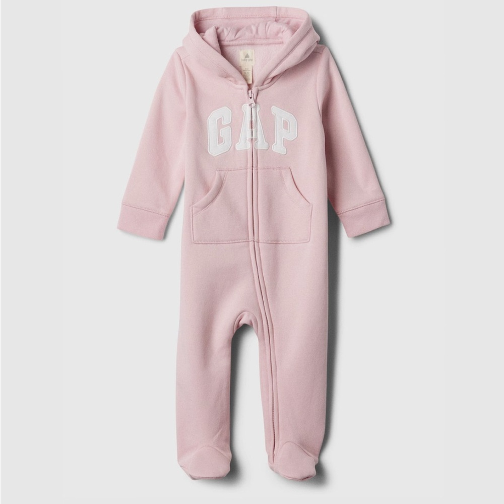 Baby Gap Logo One-Piece Jumpsuit Onesie with Bear Ears - Pure Pink - 0-3M